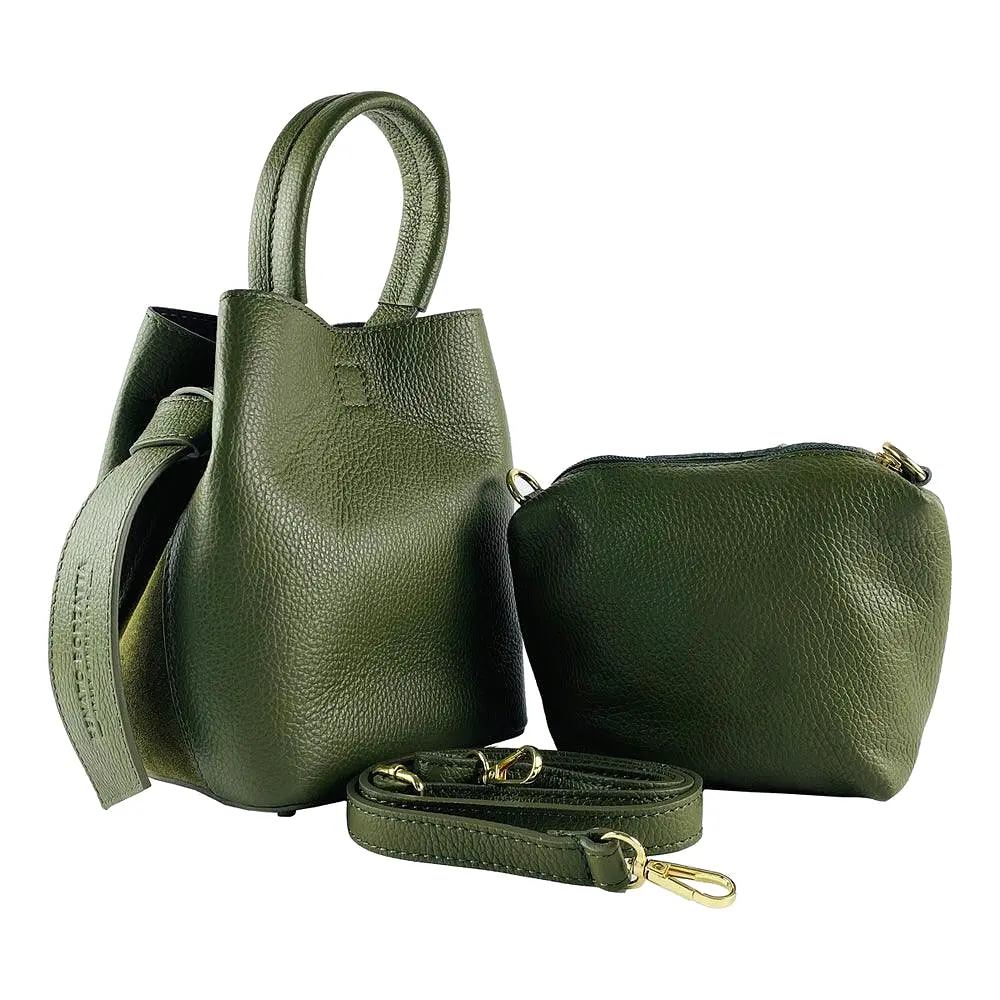 RB1006E | Bucket Bag with Clutch Genuine Italian Leather