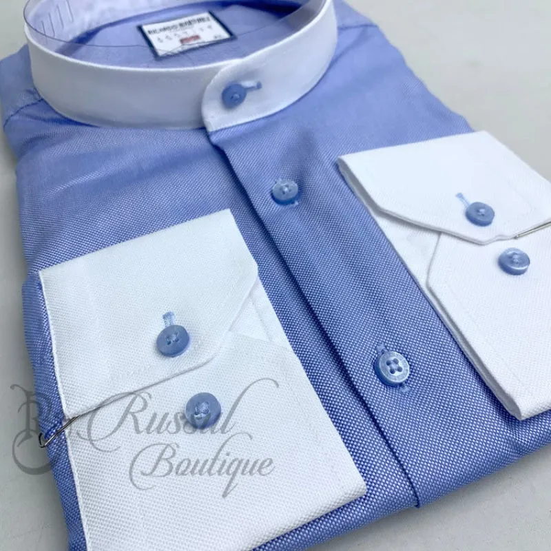 Ricardo Martinez two toned bishop collar shirt | Blue