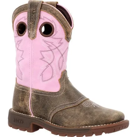 Rocky Girls 8 Little Kids Legacy 32 Pink Square Toe Waterproof Western Boot