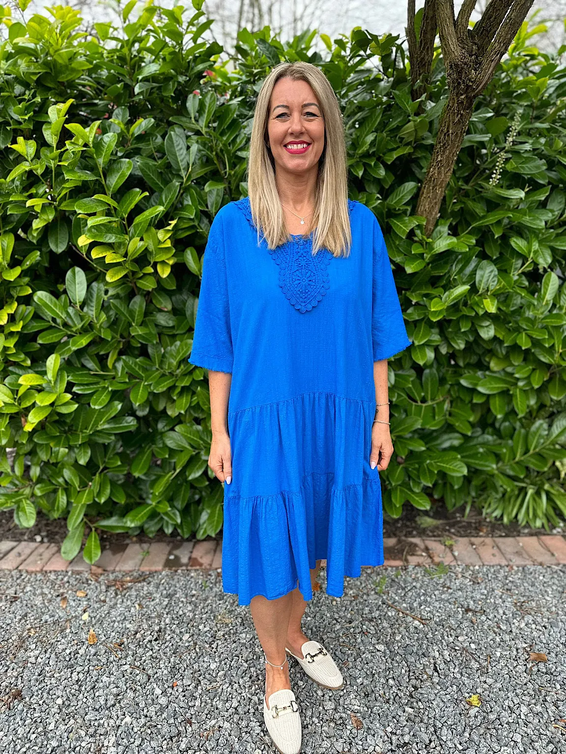 Royal Blue Crochet Tiered Tunic Dress Brenda