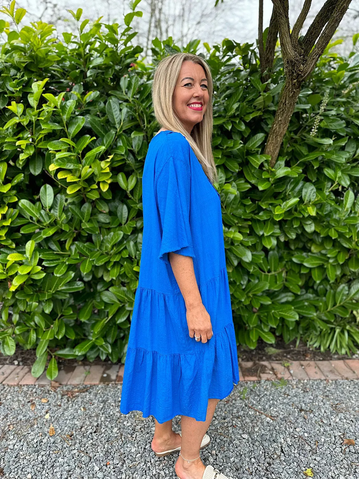 Royal Blue Crochet Tiered Tunic Dress Brenda