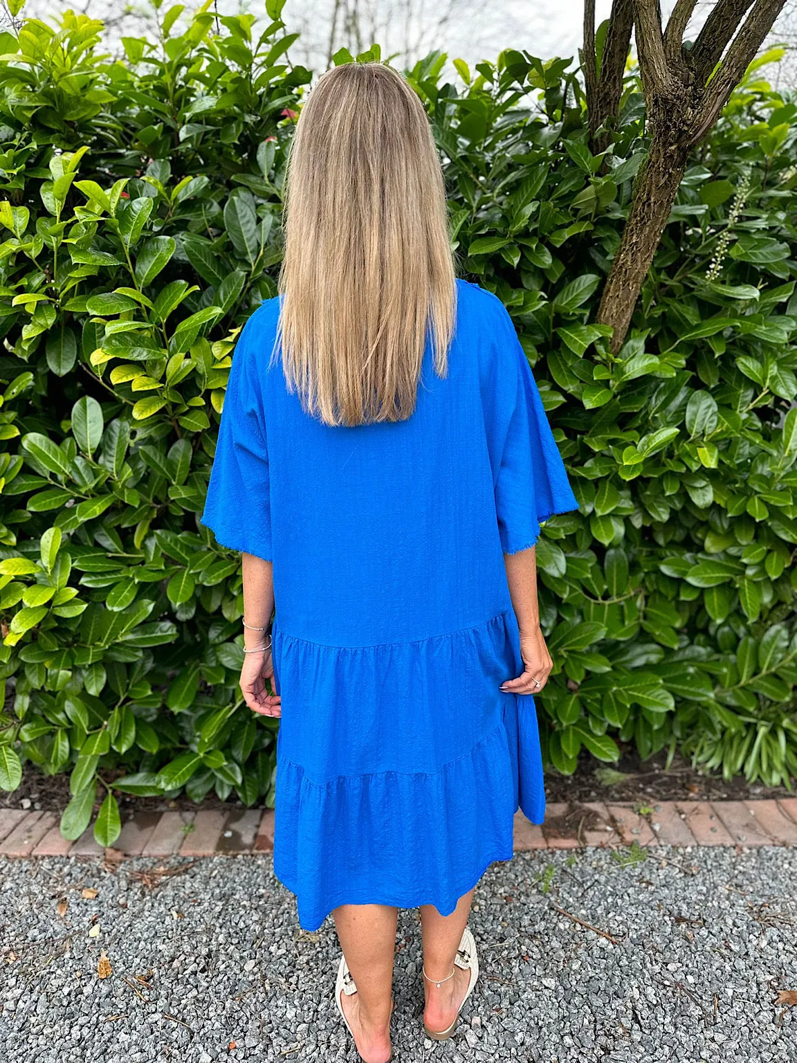 Royal Blue Crochet Tiered Tunic Dress Brenda