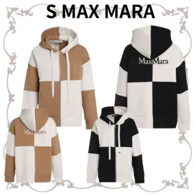 S Max Mara  |Long Sleeves Plain Cotton Logo Hoodies & Sweatshirts