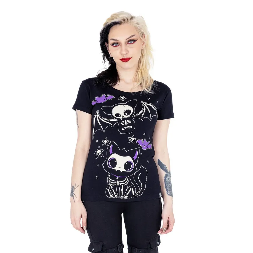 SKELLY CAT T SHIRT - BLACK