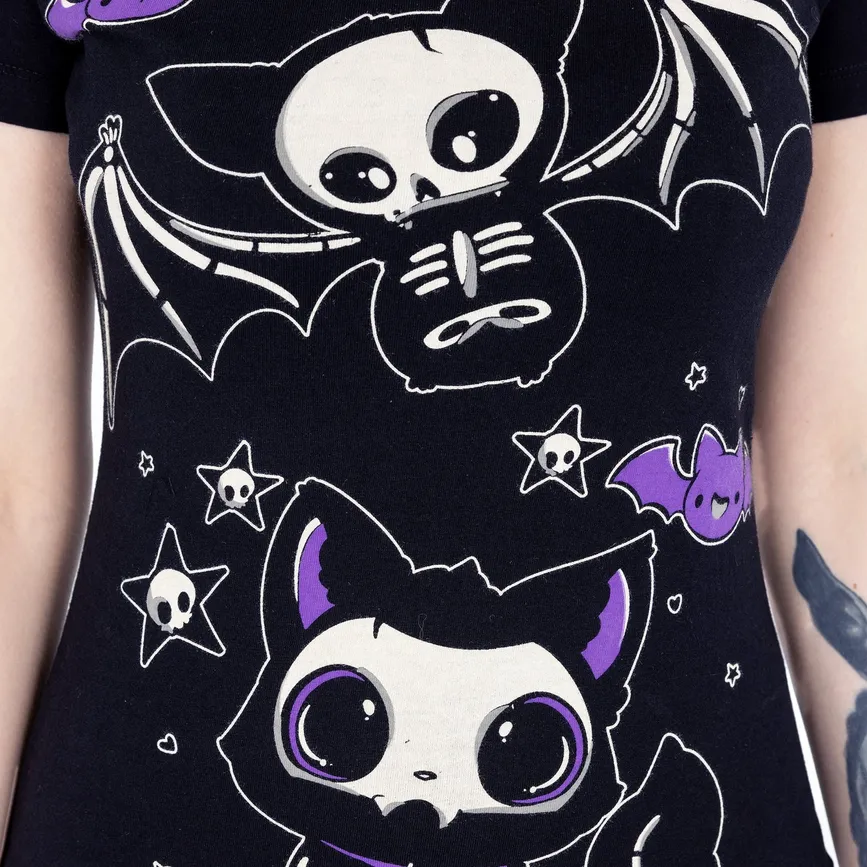 SKELLY CAT T SHIRT - BLACK