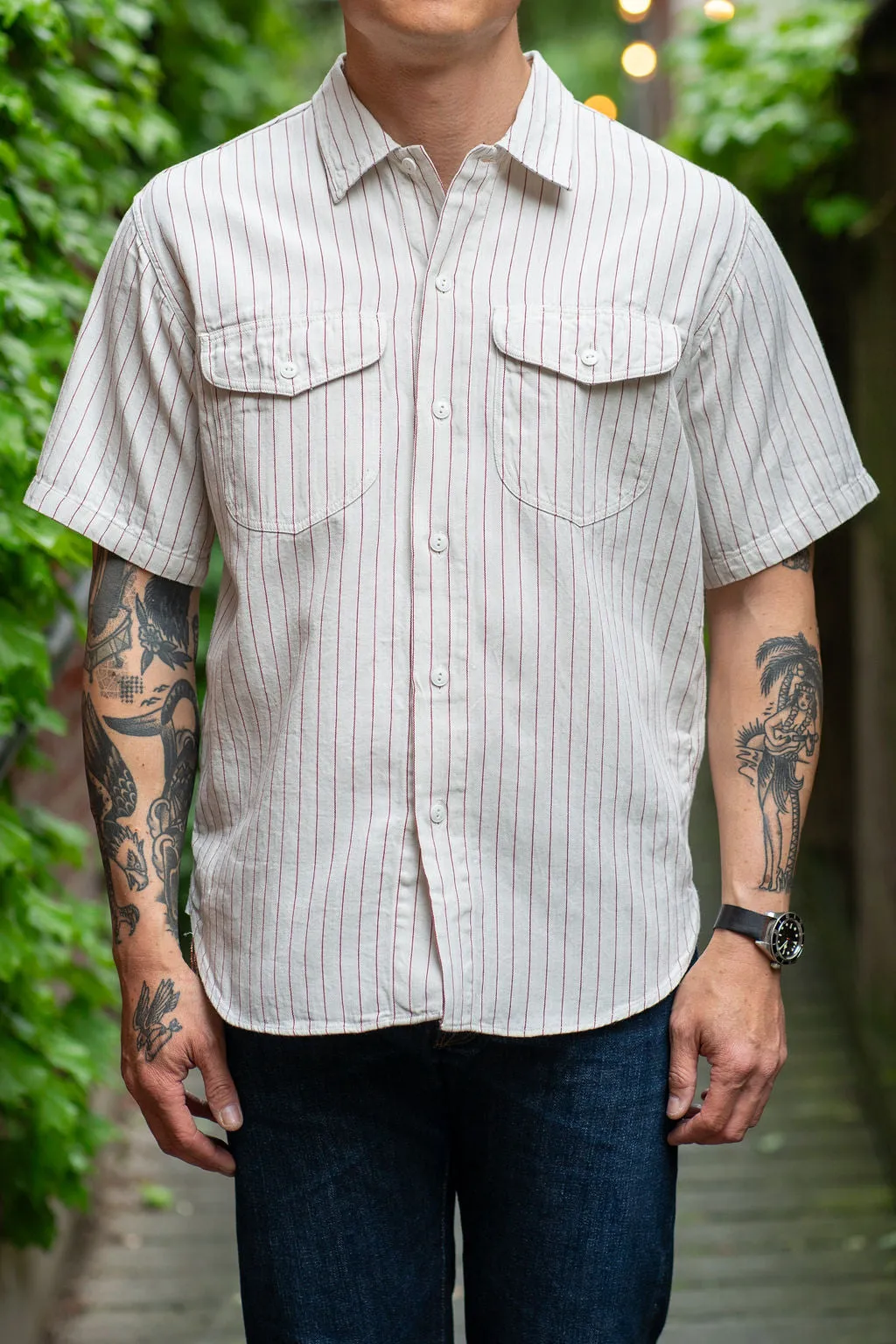 Sugar Cane Coke Stripe Work Shirt - Off White