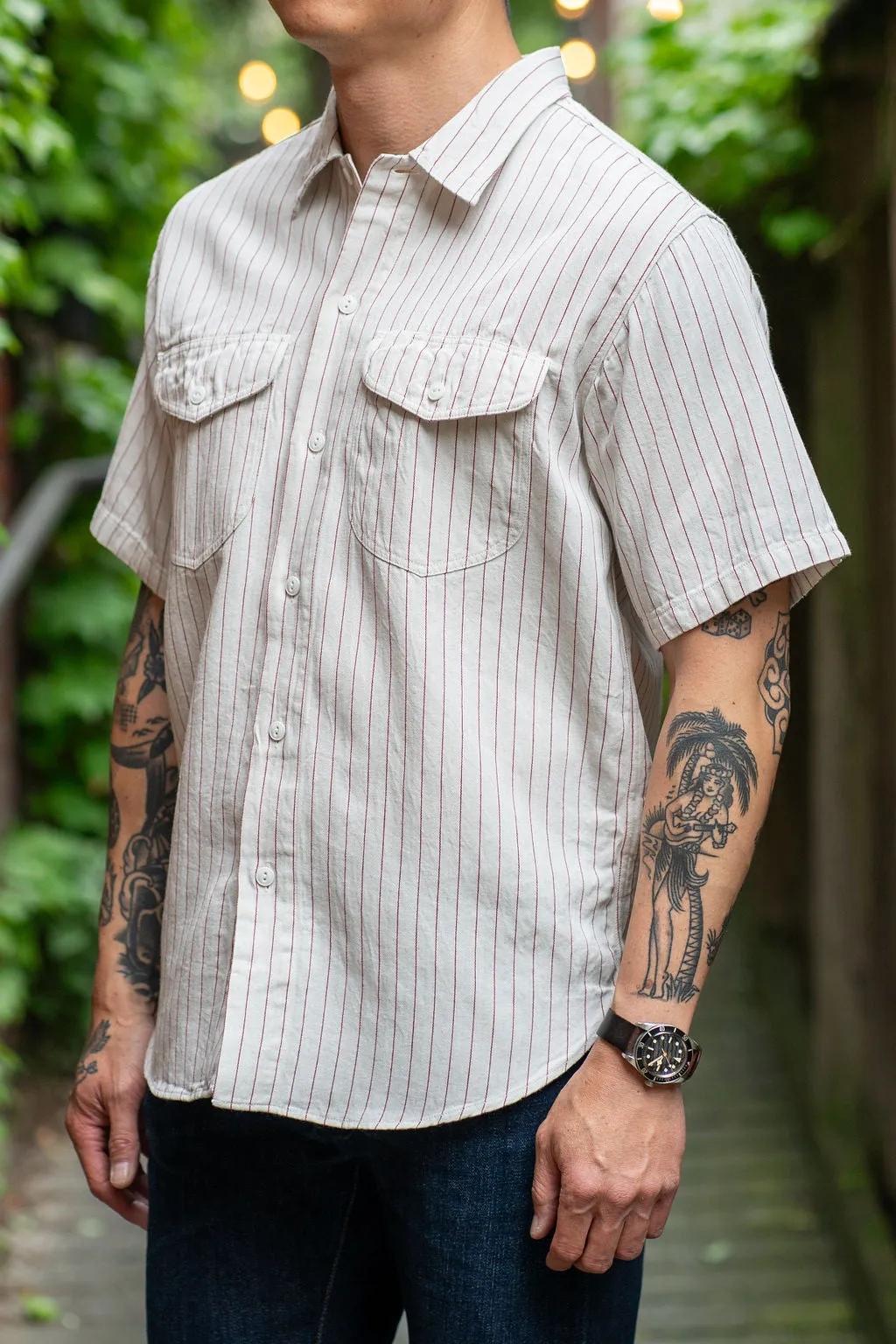 Sugar Cane Coke Stripe Work Shirt - Off White