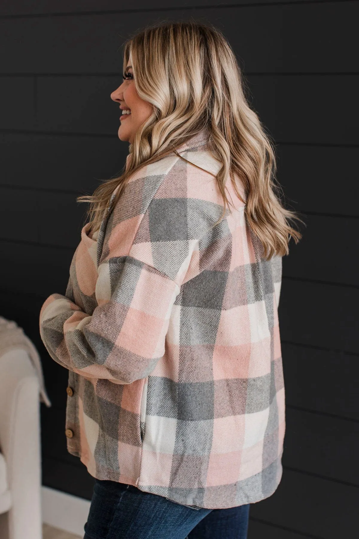 Sway To The Music Plaid Jacket- Pink & Grey