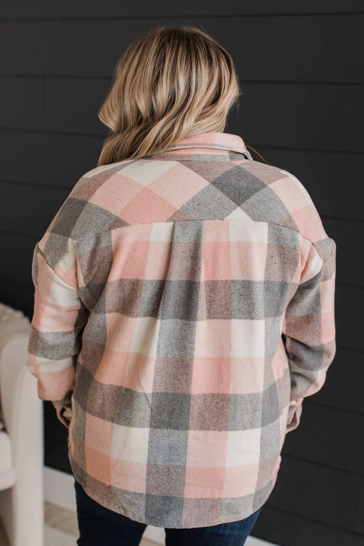 Sway To The Music Plaid Jacket- Pink & Grey