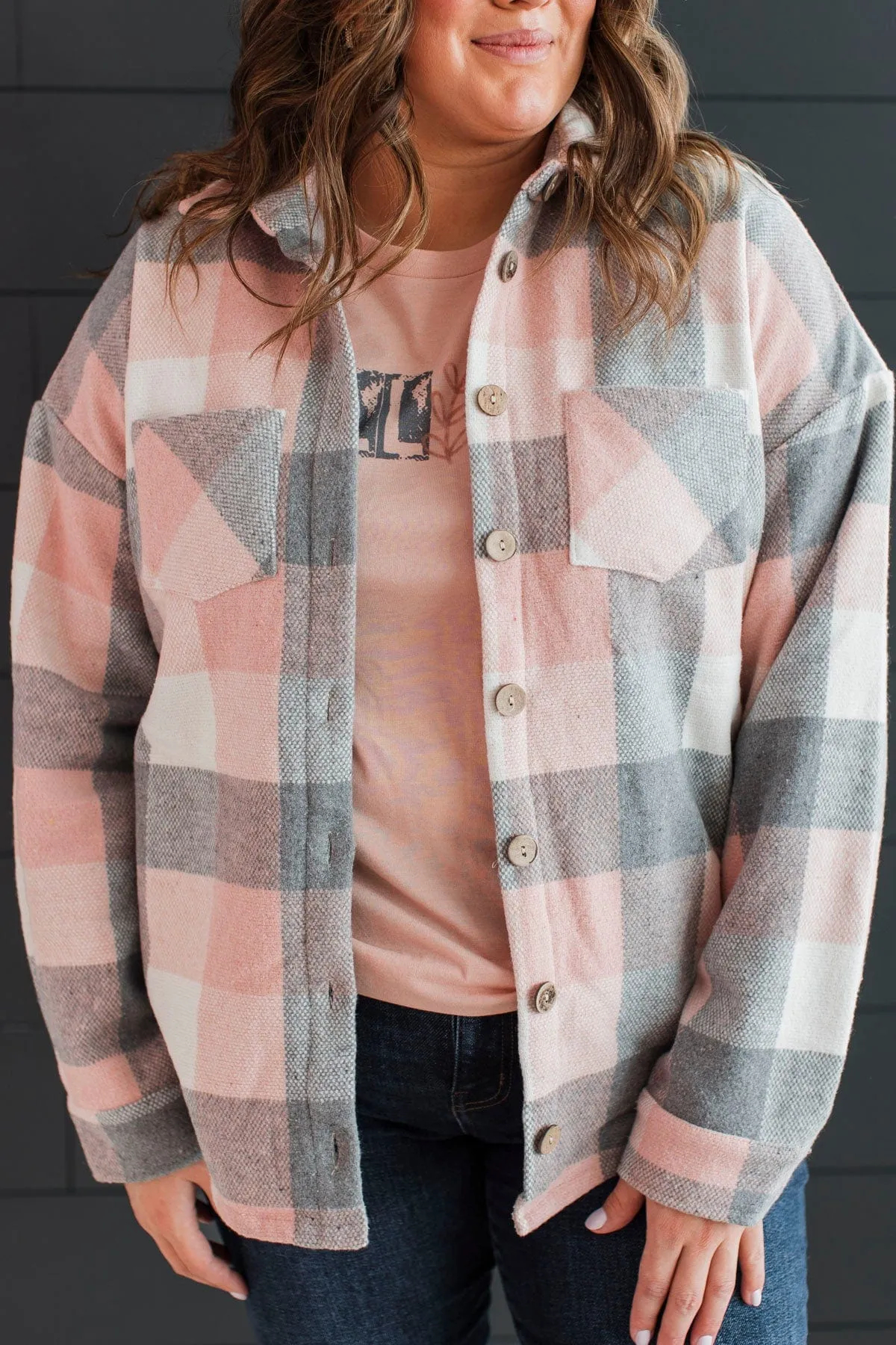 Sway To The Music Plaid Jacket- Pink & Grey