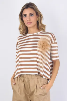 T-shirt Riga Fiore Tulle Burro/tabacco