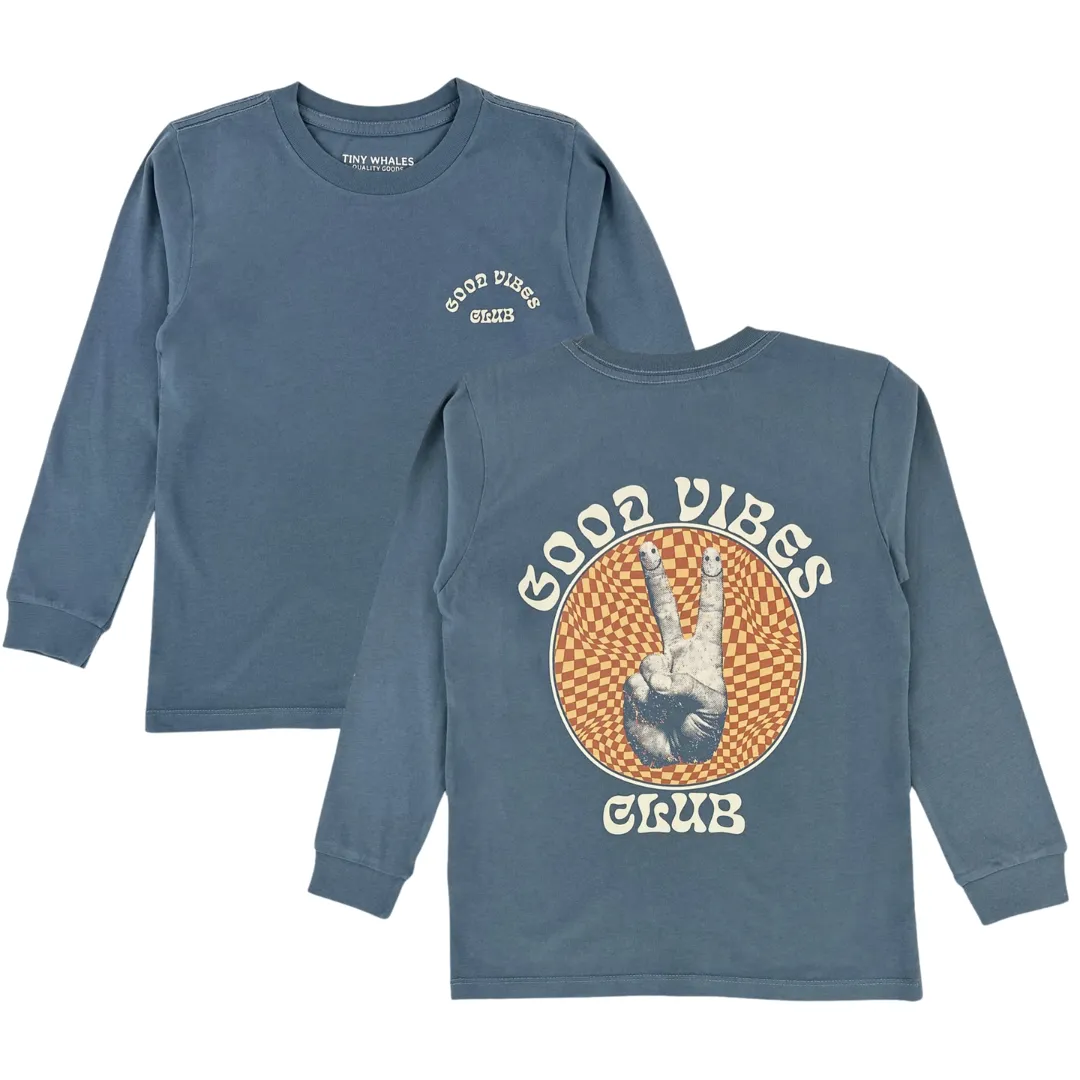 TINY WHALES GOOD VIBES CLUB LONG SLEEVE TEE | NAVY