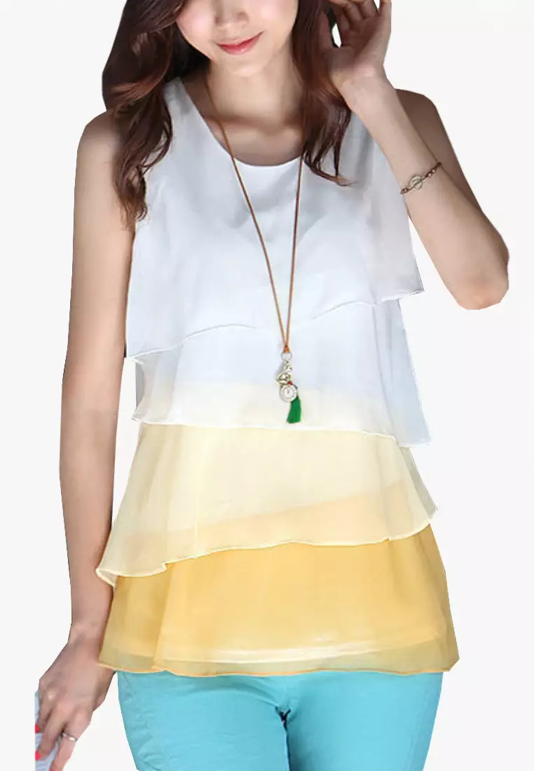 Twenty Eight Shoes VANSA Fashion Contrast Ruffled Sleeveless Shirt VCW-Se3222