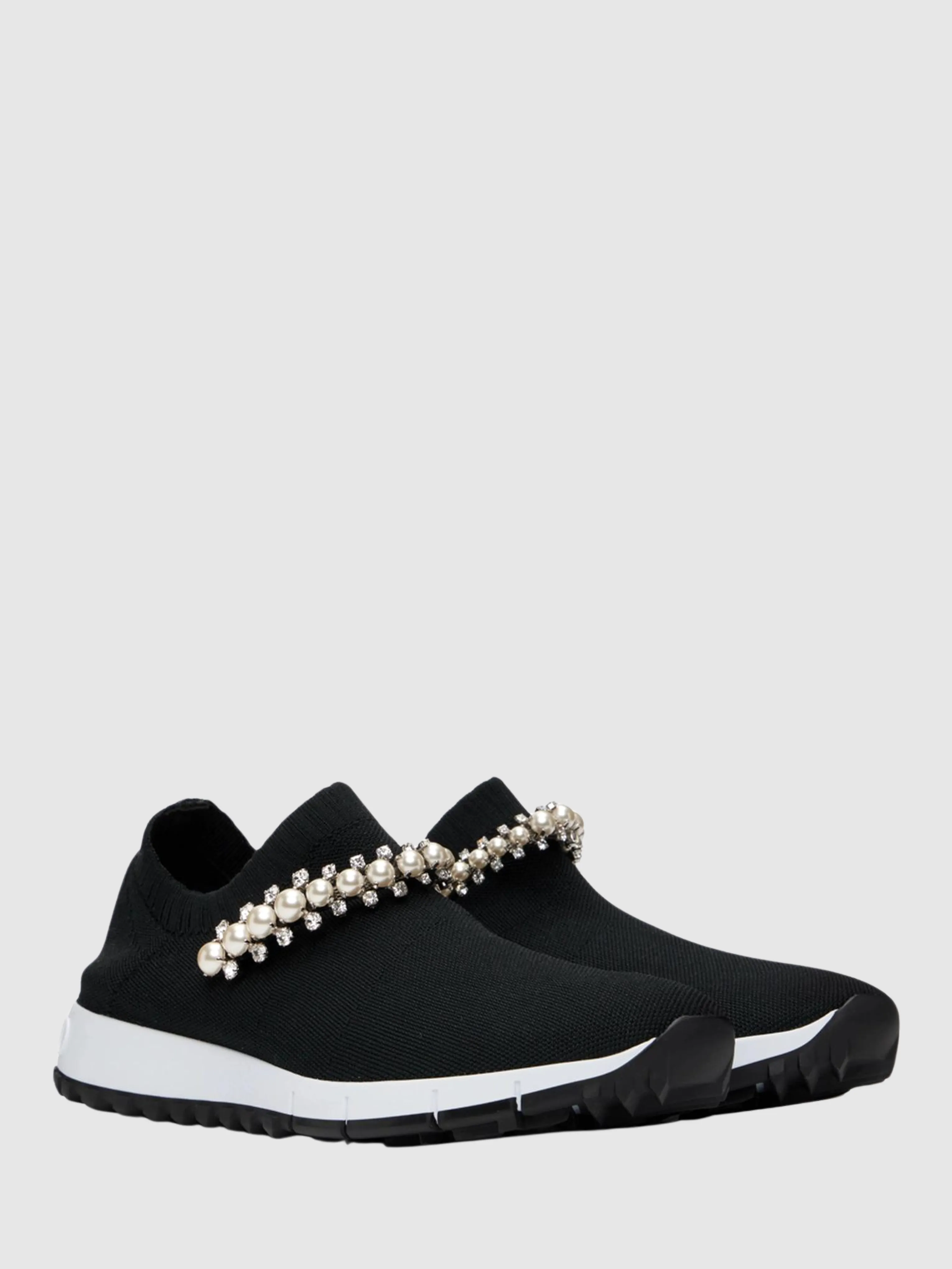 Verona Black Knit Sneakers with Crystal Detailing