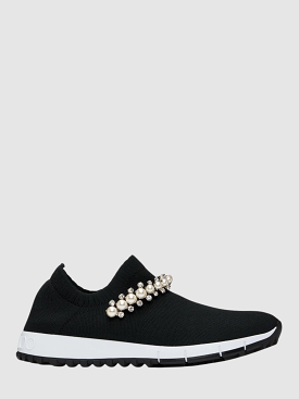 Verona Black Knit Sneakers with Crystal Detailing