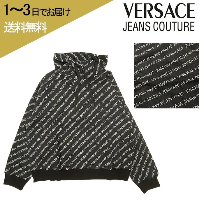 VERSACE JEANS  |Unisex Plain Cotton Oversized Logo Hoodies