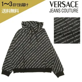 VERSACE JEANS  |Unisex Plain Cotton Oversized Logo Hoodies