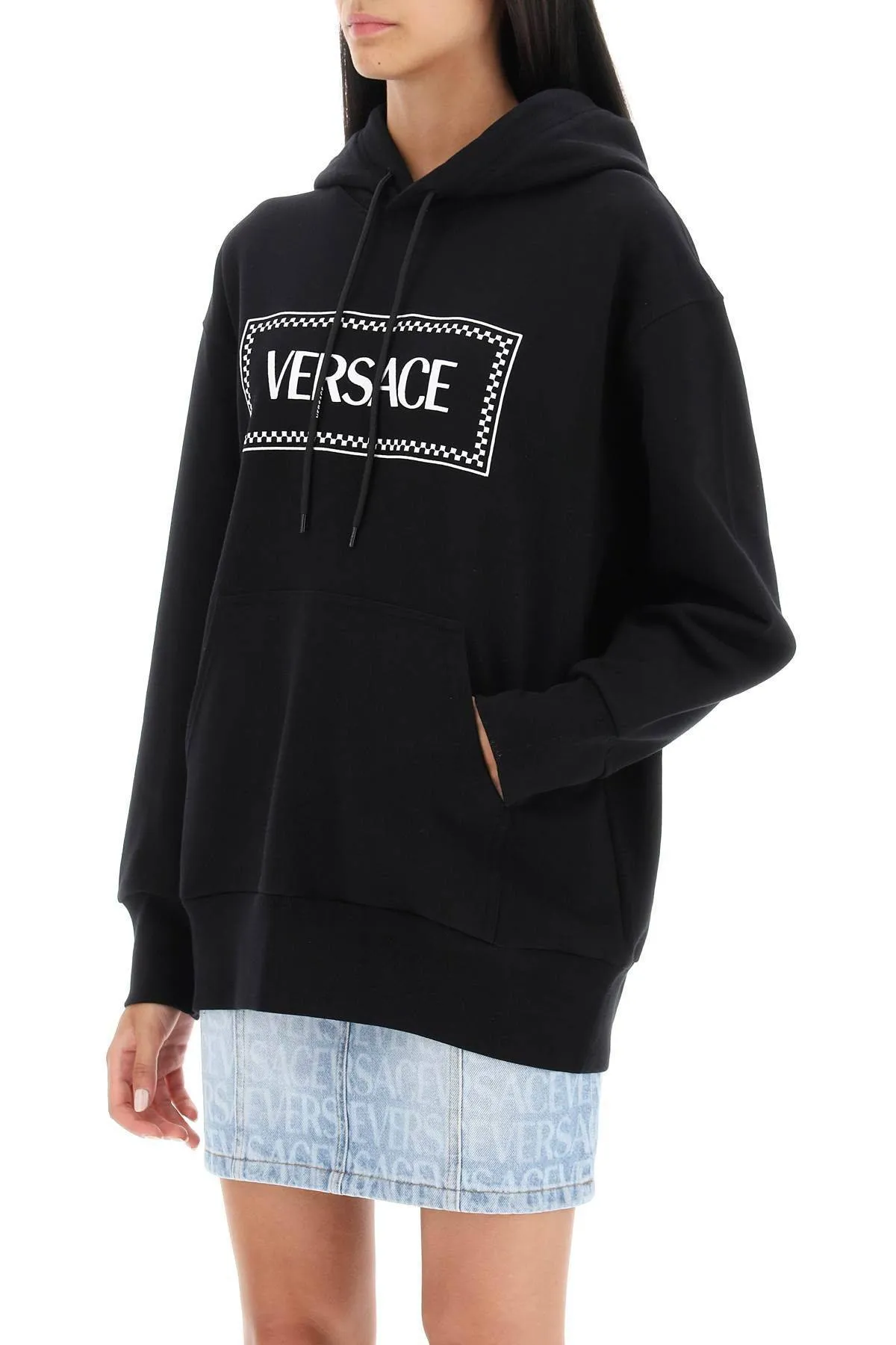 VERSACE  |Sweat Long Sleeves Plain Cotton Logo Hoodies & Sweatshirts