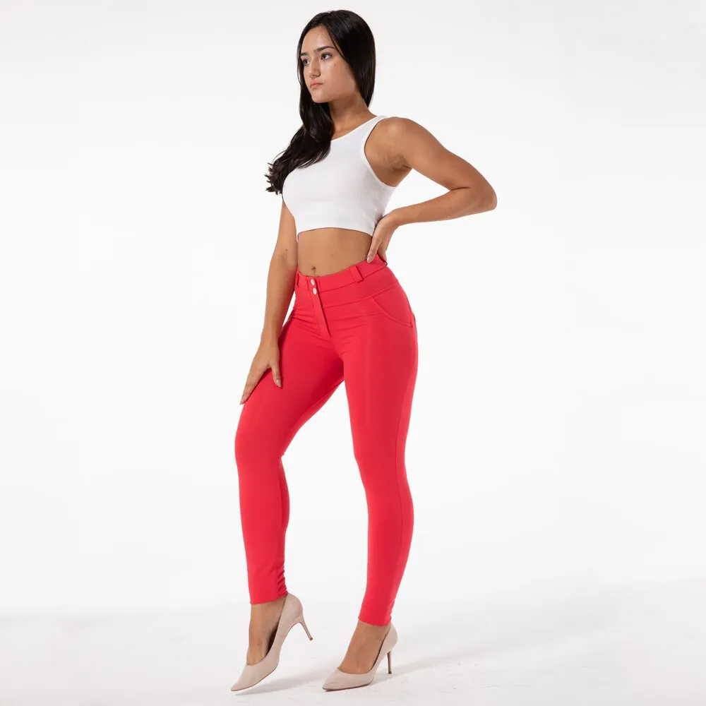 Women's Rose Red Scrunch Bum Booty Workout Yoga Sports Tight Leggings